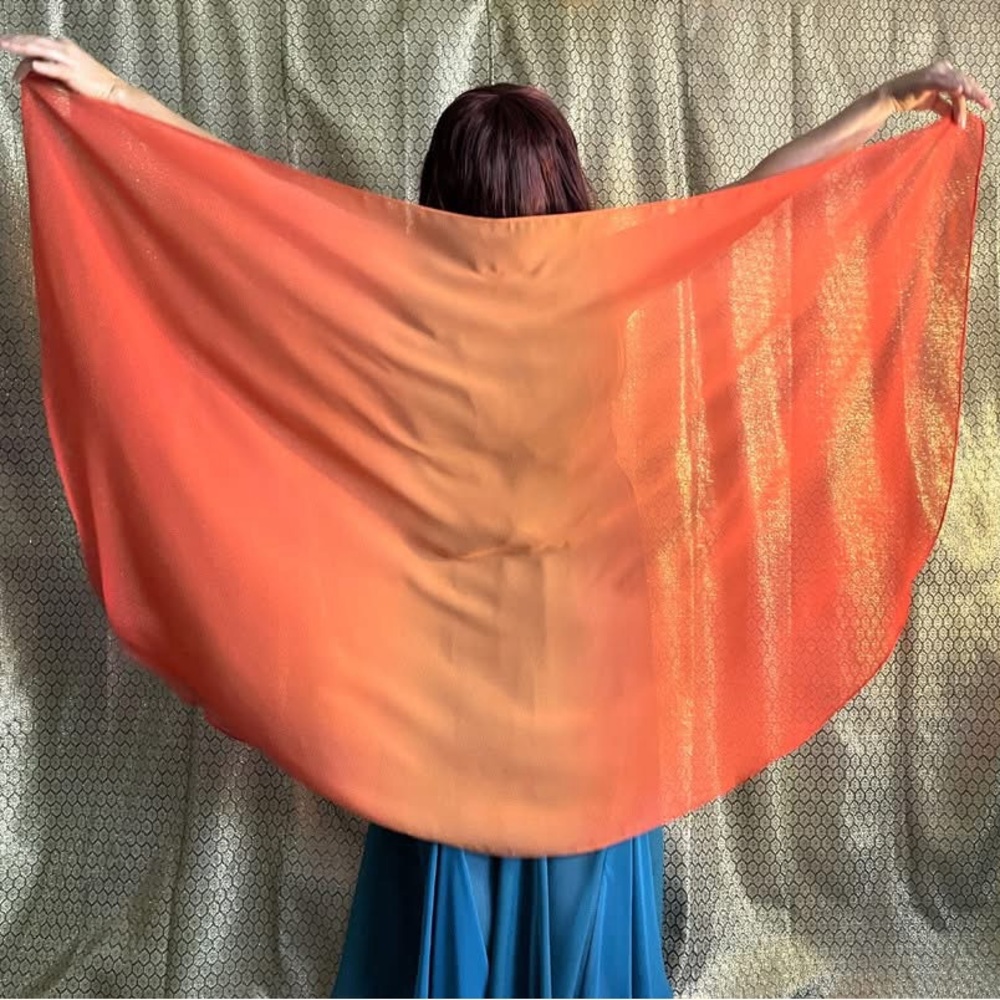 Orange yellow bicolor Chiffon Veil for Belly Dance. Half Circle shape. New